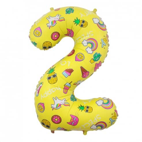 Veliki folija balon broj 2 žuti sa slikicama 78cm