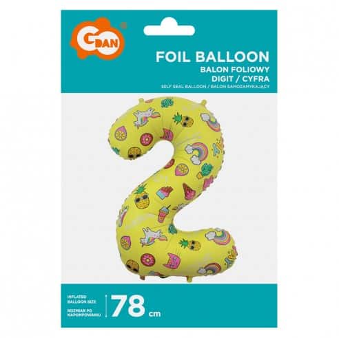 Veliki folija balon broj 2 žuti sa slikicama 78cm - Slika 2