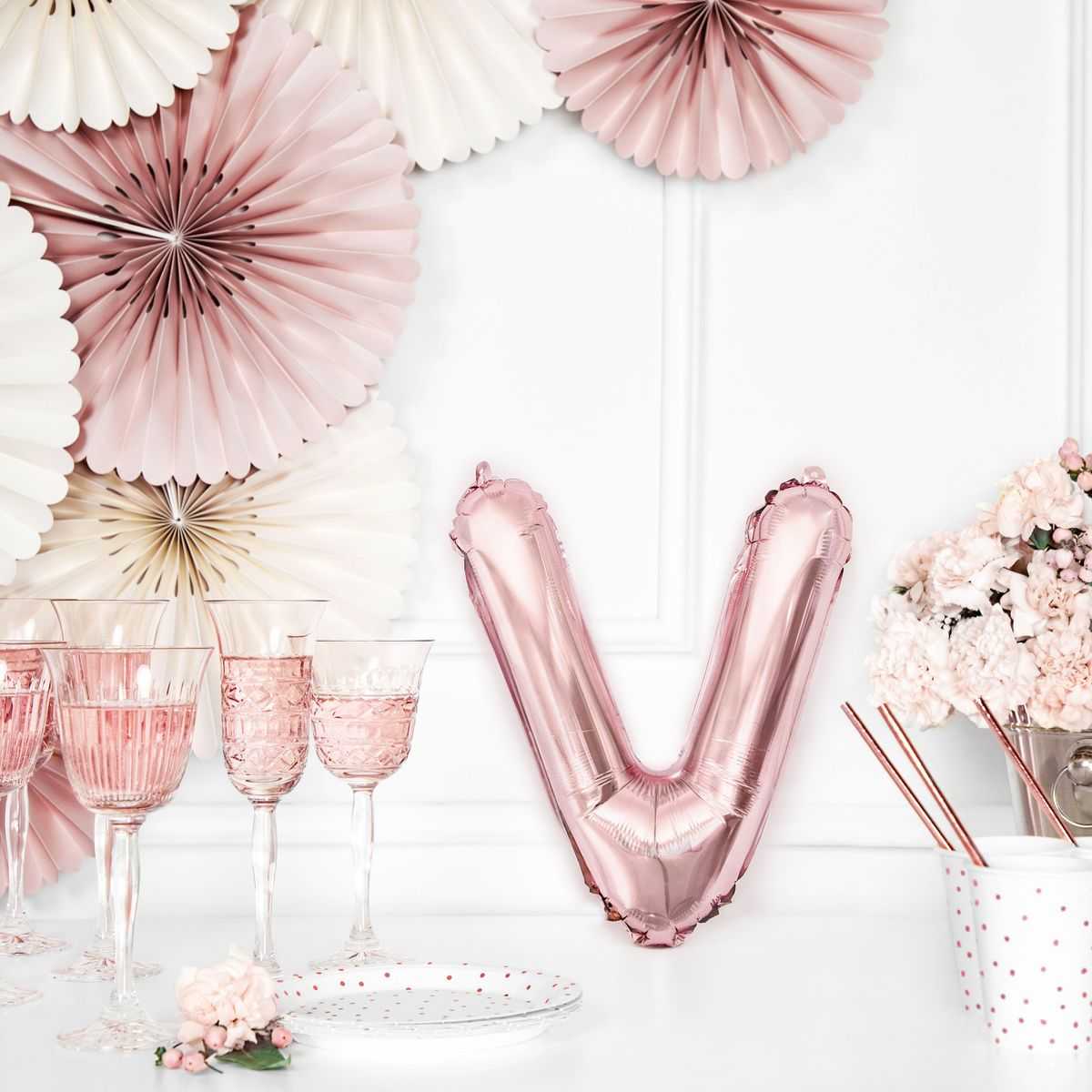 Folija balon Slovo "V", 35cm, ROSEGOLD.