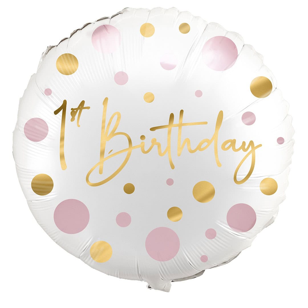 Folija balon, 45cm, 1ST BIRTHDAY, rozi