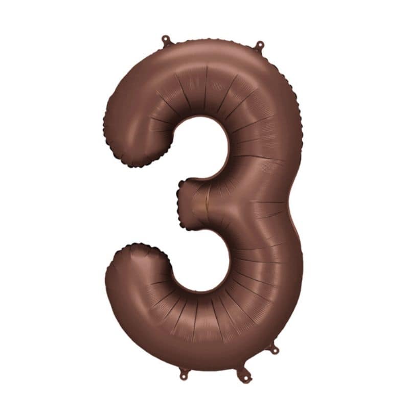 Veliki folija balon broj 3 - smeđi, 86 cm