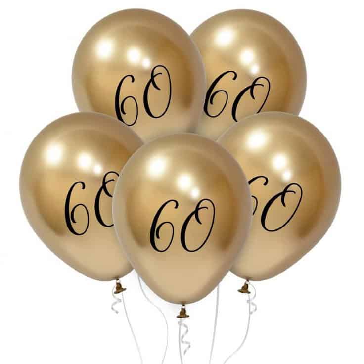 Lateks Baloni 60.rođ, platinasto zlatni, 5 kom