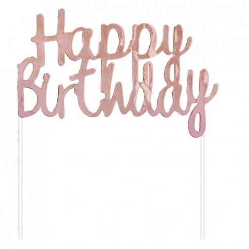 Topper za tortu Happy Birthday, rose gold, 11x14 cm