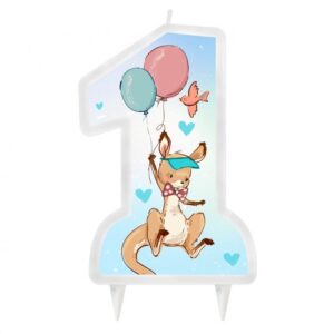 Svjećica 1. rođendan - klokan s balonima -plava