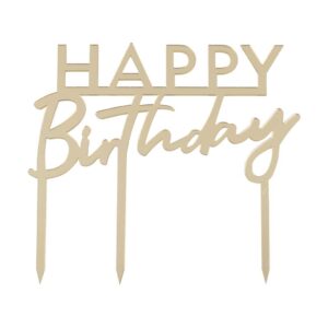 Topper za tortu - Happy Birthday - zlatno, 10x12cm
