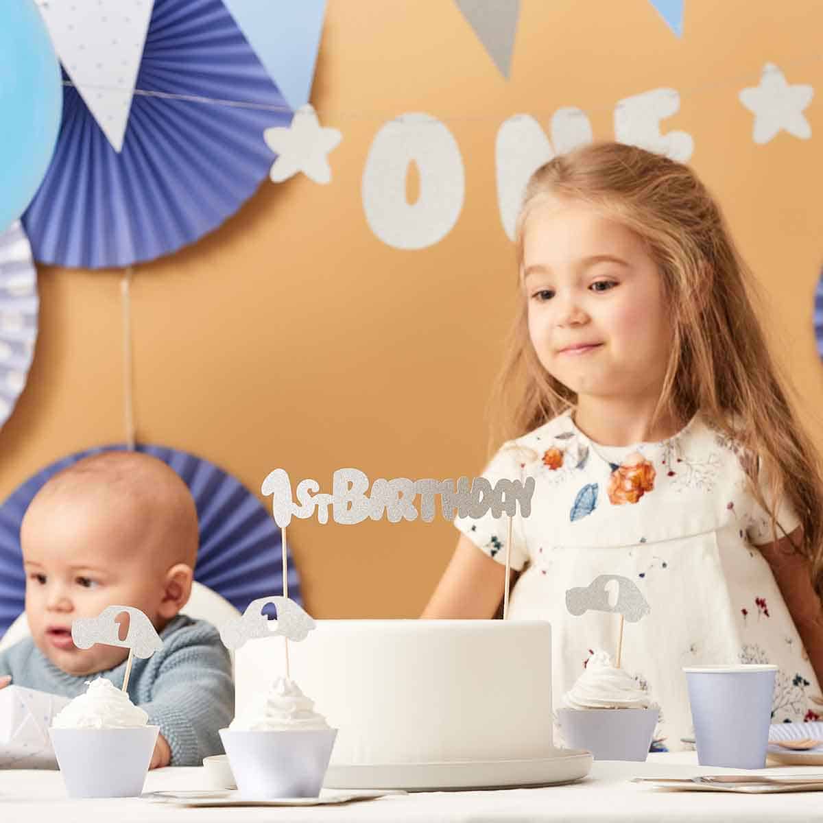 Cake topper 1st Birthday, srebrna - Slika 2