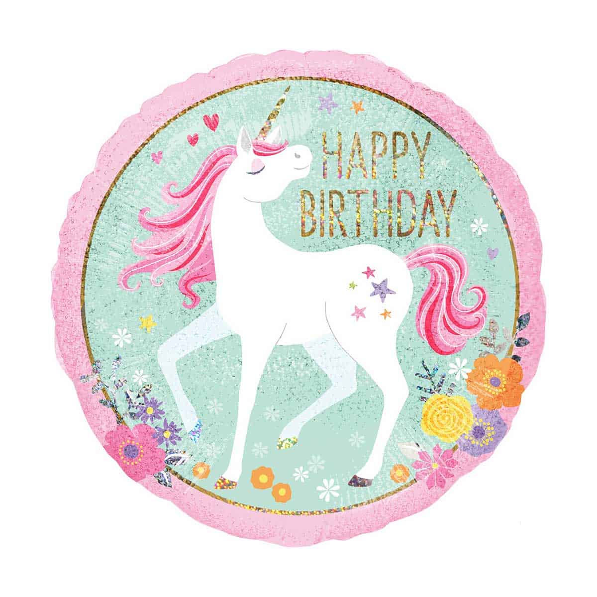 Folija balon 43 cmHolographic "Magical Unicorn Happy Birthday"