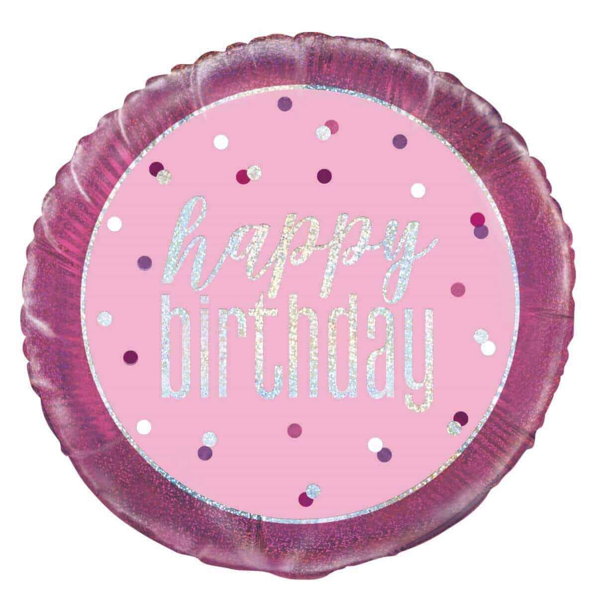 Folija balon Happy Birthday glitz roza, 43cm