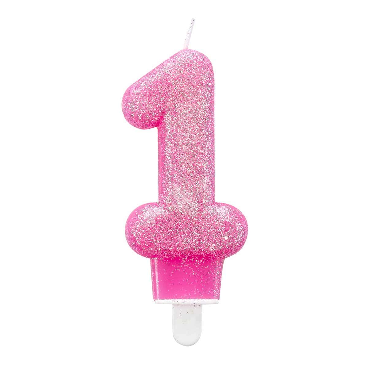 Svjećica rođendanska broj 1 Glitter Pink 7.6cm