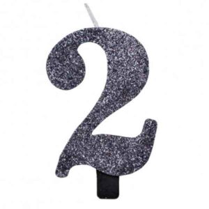 Svjećica rođendanska GLITTER Broj  2  CM 9.5 crna