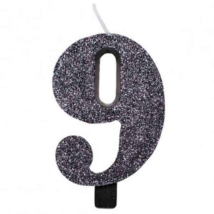 Svjećica rođendanska GLITTER Broj  9  CM 9.5 crna