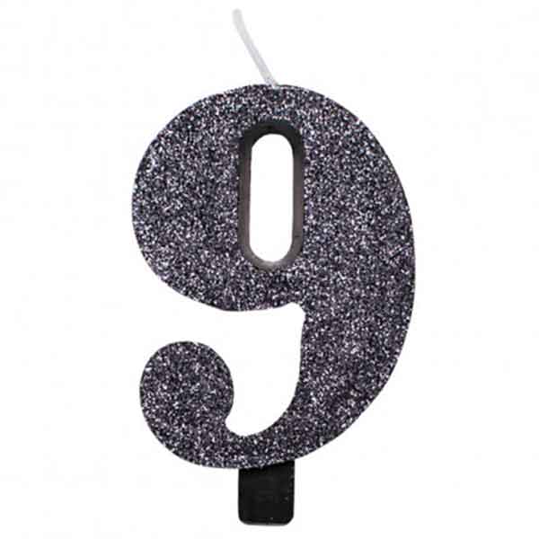 Svjećica rođendanska GLITTER Broj 9 CM 9.5 crna