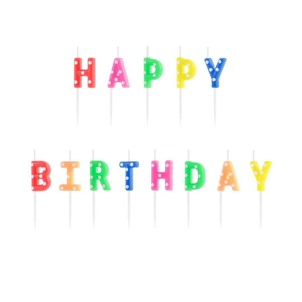 Svjećice slova Happy birthday šarene s točkama