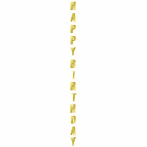 Trakica rep za balone  Happy Birthday, zlatna, 170cm