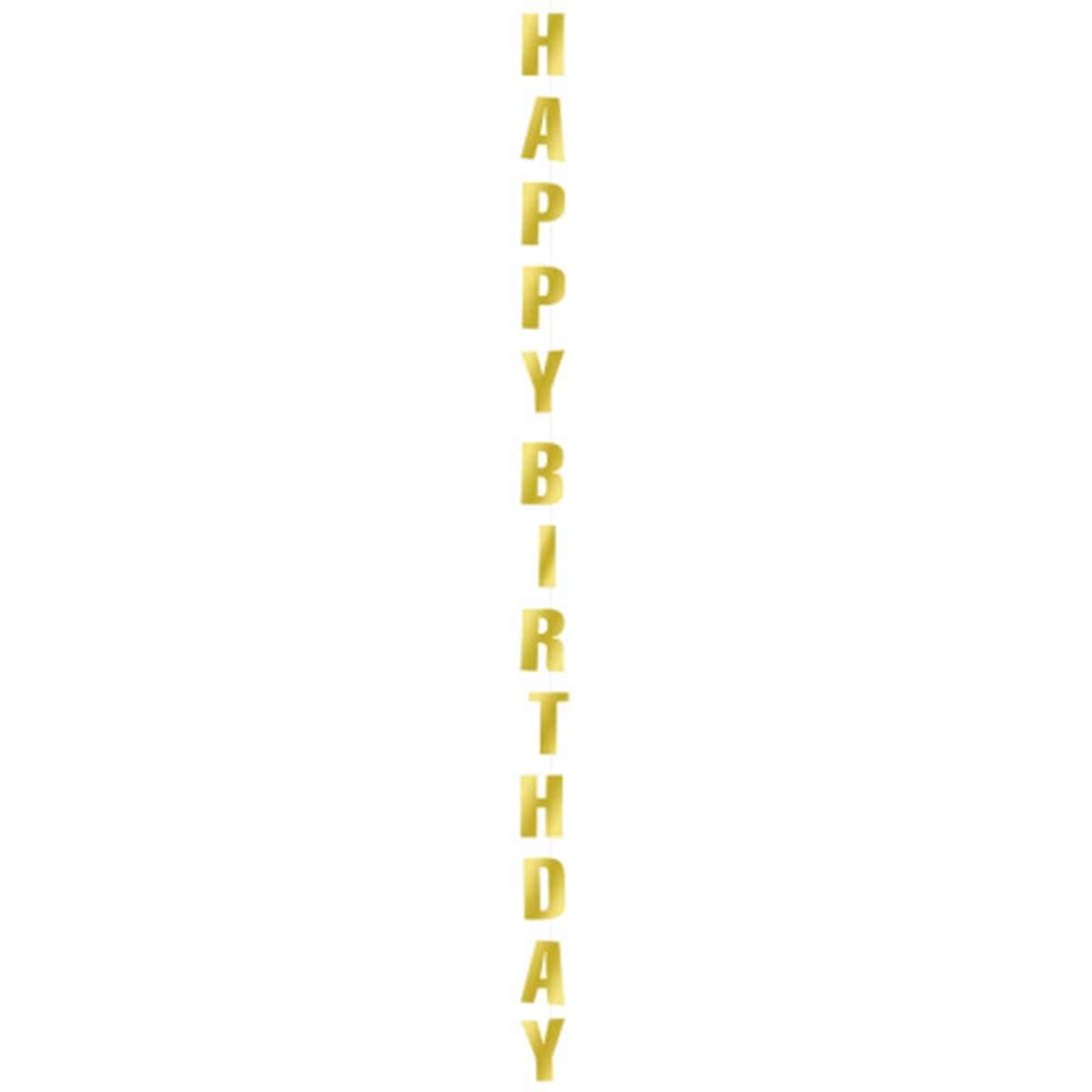 Trakica rep za balone Happy Birthday, zlatna, 170cm