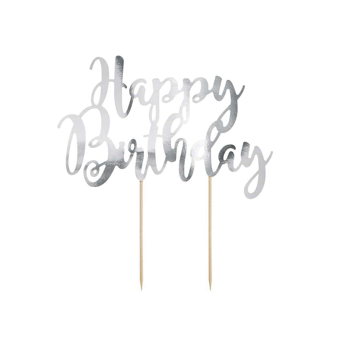 Ukras za tortu - Happy Birthday Srebrni 22,5cm