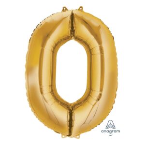 Veliki folija balon broj- 0 Zlatni, 80 cm